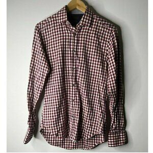 Zara Man Size XSmall Button-Down Blue/Red Plaid Shirt Tailored Fit Long Sleeves
